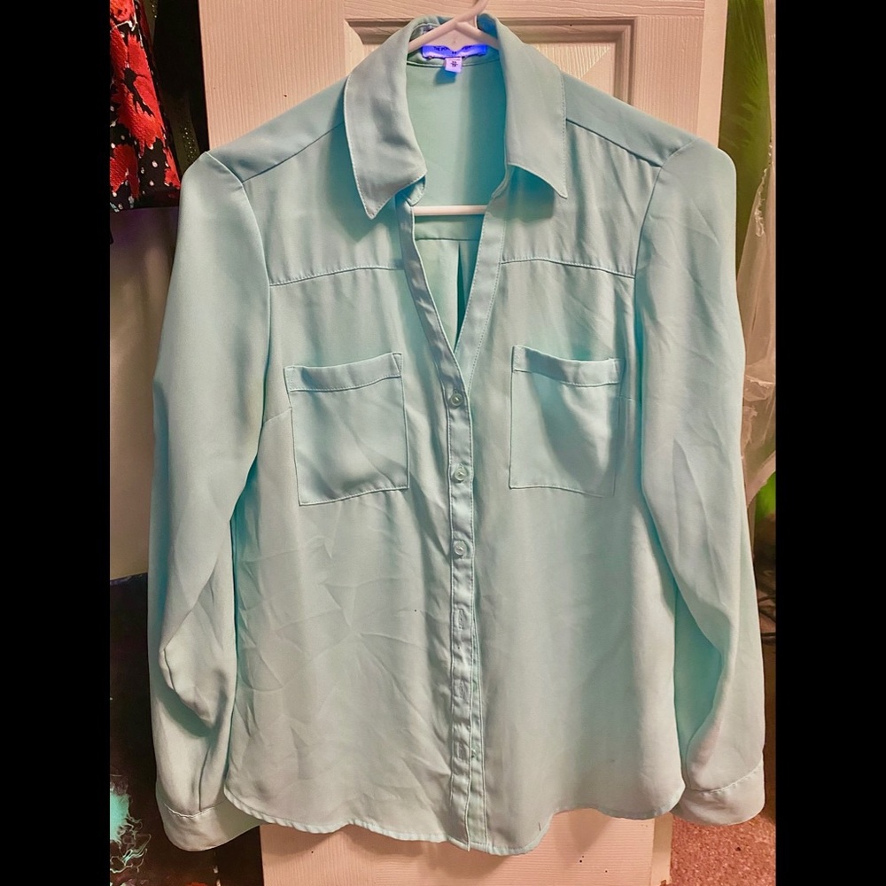 Express Portofino button down teal shirt